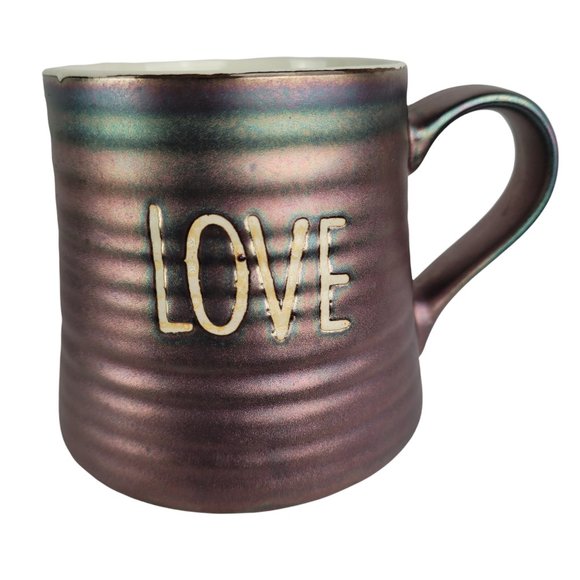 La Rochelle Metallic Rose Teal Love Ribbed Mug Coffee Cup Ceramic 4"H X 3.5"W - Picture 1 of 10